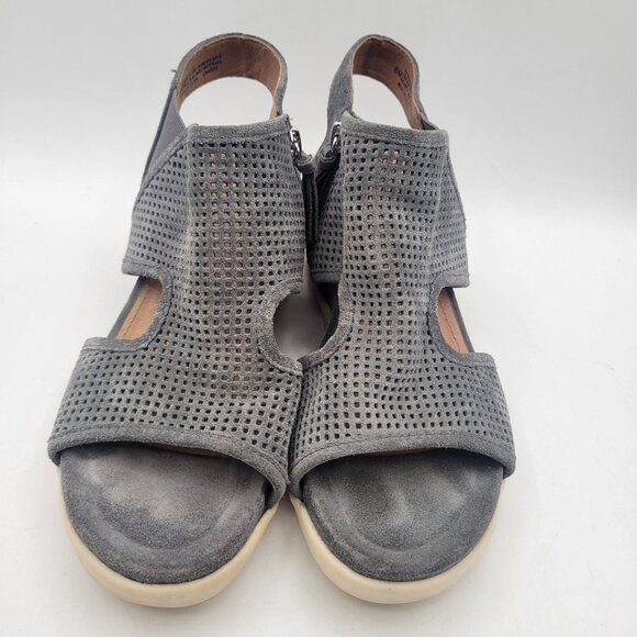 Sofft Shandi Sandals Gray Suede Open Toe Strappy Comfort Wedge Side Zip Womens 8 - Picture 7 of 11